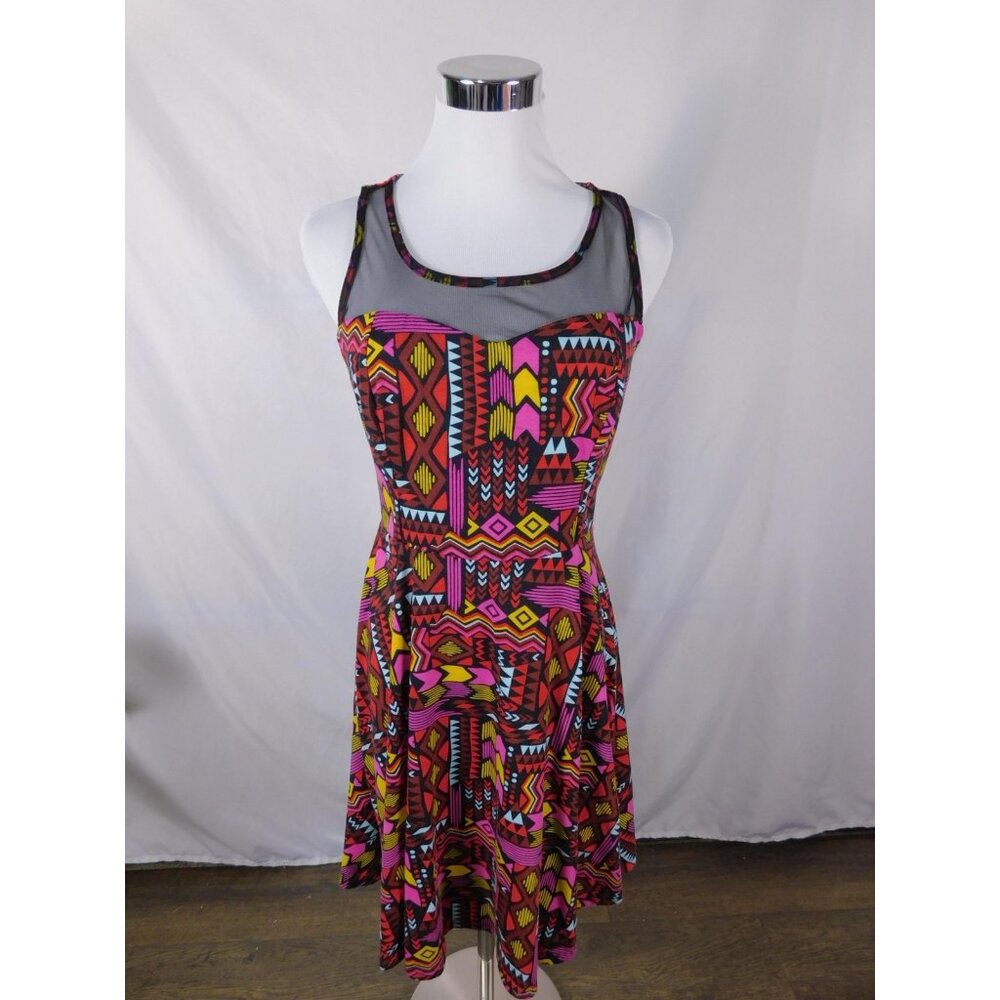 Xhilaration Dress Juniors Medium Multicolor Geometric Mesh Fit & Flare Skater